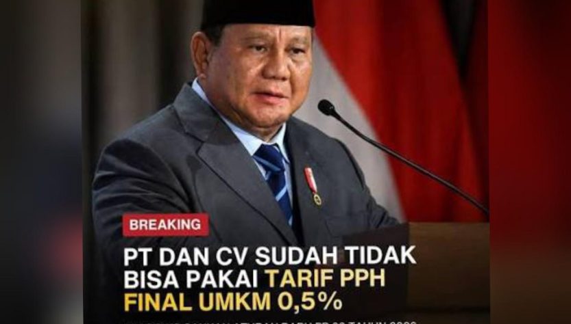 Prabowo Ubah Aturan Pajak UMKM, PT dan CV Beralih ke Mekanisme Pajak Umum 1 JAKARTA – Presiden Republik Indonesia Prabowo Subianto resmi menetapkan Peraturan Pemerintah (PP) Nomor 20 Tahun 2026 tentang Perubahan atas Peraturan Pemerintah Nomor 55 Tahun 2022 mengenai Penyesuaian Pengaturan di Bidang Pajak Penghasilan. 1000364885